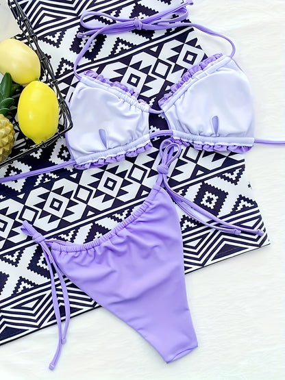 Maillot de bain 2 pièces triangle froncé à nouer