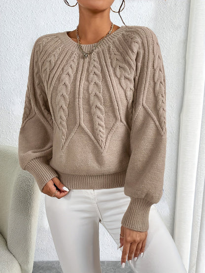 Pull chaud femme maille torsadée manches ballon hiver élégant