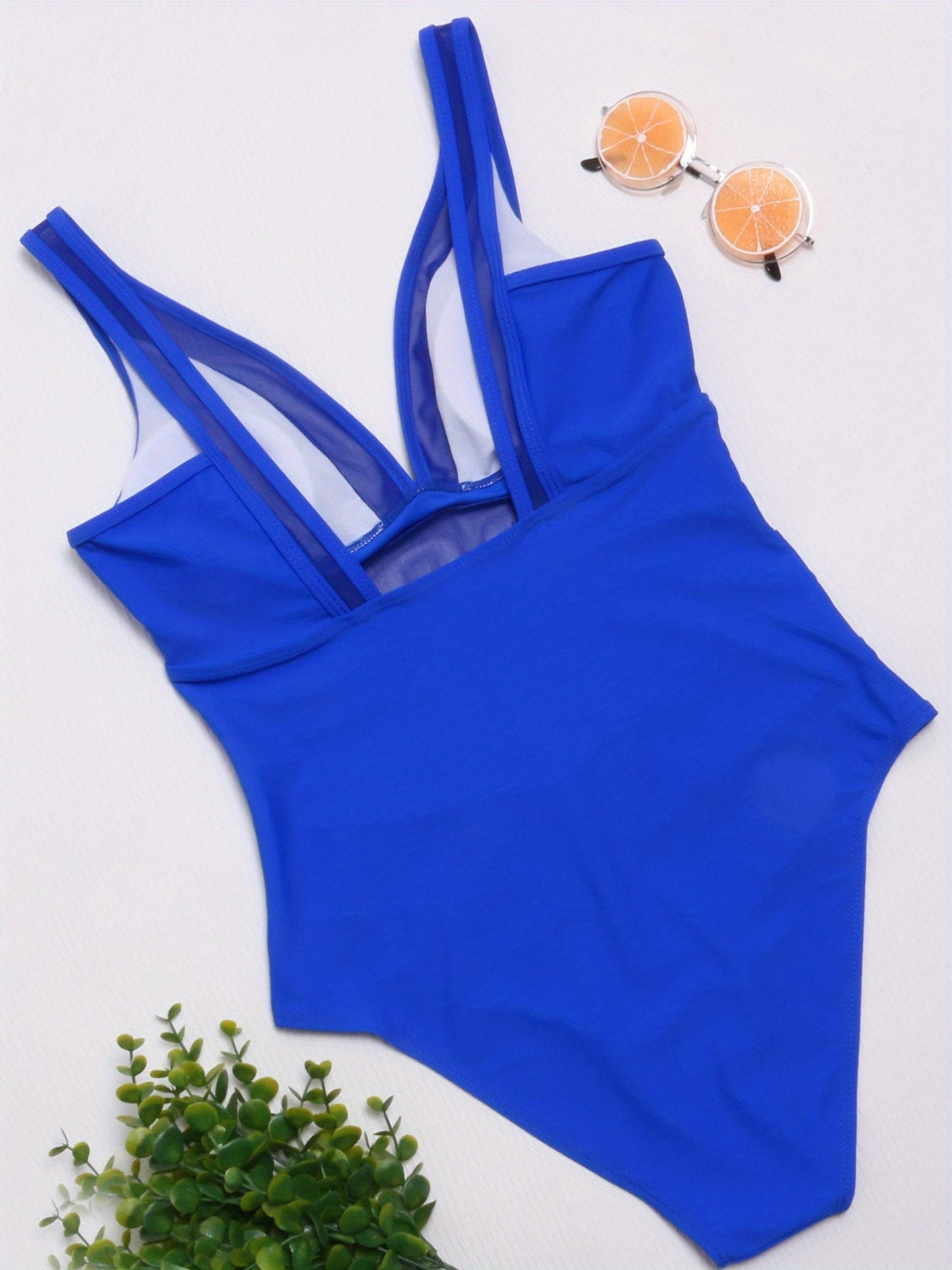 Maillot de bain 1 pièce sculptant femme – décolleté croisé & détails en tulle