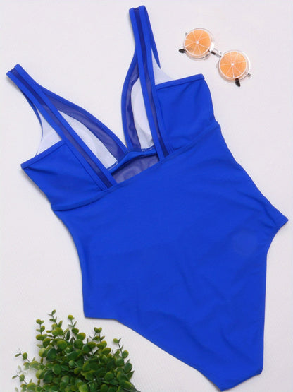 Maillot de bain 1 pièce sculptant femme – décolleté croisé & détails en tulle