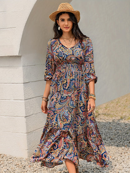 Robe bohème longue été femme à motifs paisley fluide