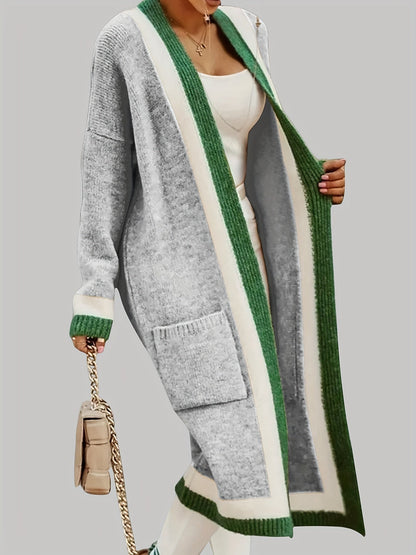 Gilet long chaud femme maille épaisse avec poches