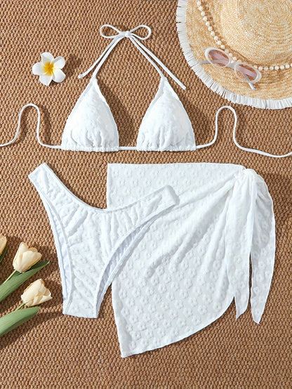 Maillot de bain 2 pièces triangle avec paréo fleuri