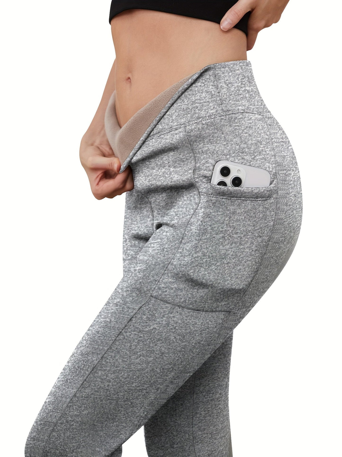 Legging polaire femme taille haute avec poche – doublé chaud hiver
