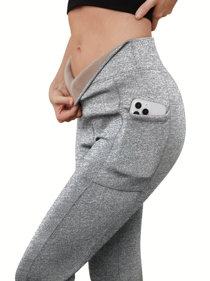 Legging polaire femme taille haute avec poche – doublé chaud hiver
