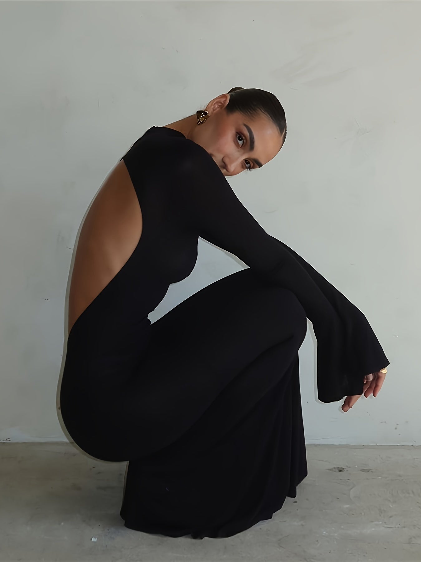 Robe longue moulante col montant femme