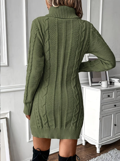 Robe pull hiver femme col roulé maille torsadée courte