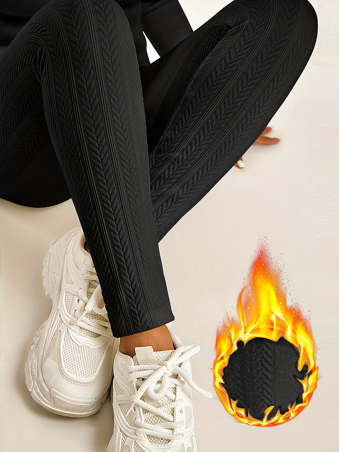 Legging polaire femme taille haute en maille torsadée
