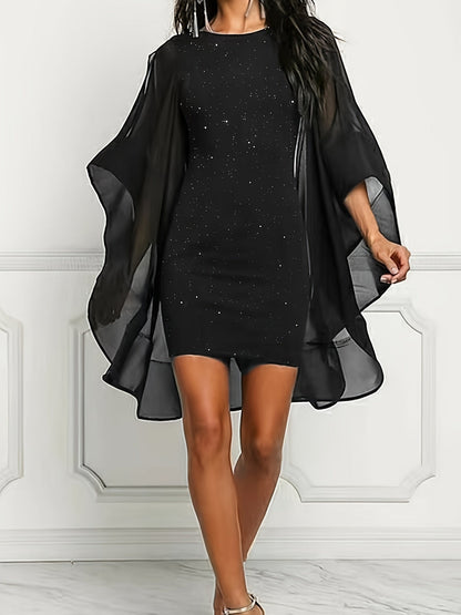 Robe de soirée cape scintillante femme