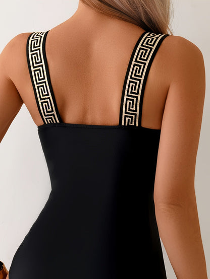 Maillot de bain 1 pièce femme galbant à bandes dorées style grec