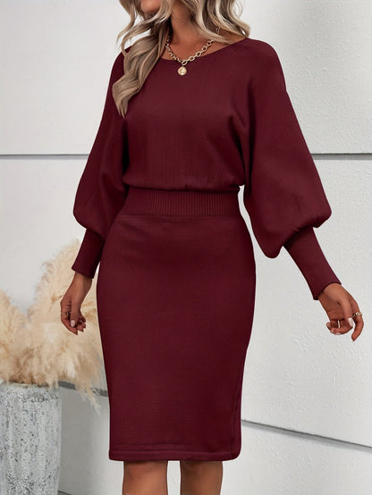 Robe pull femme manches chauve-souris coupe ajustée