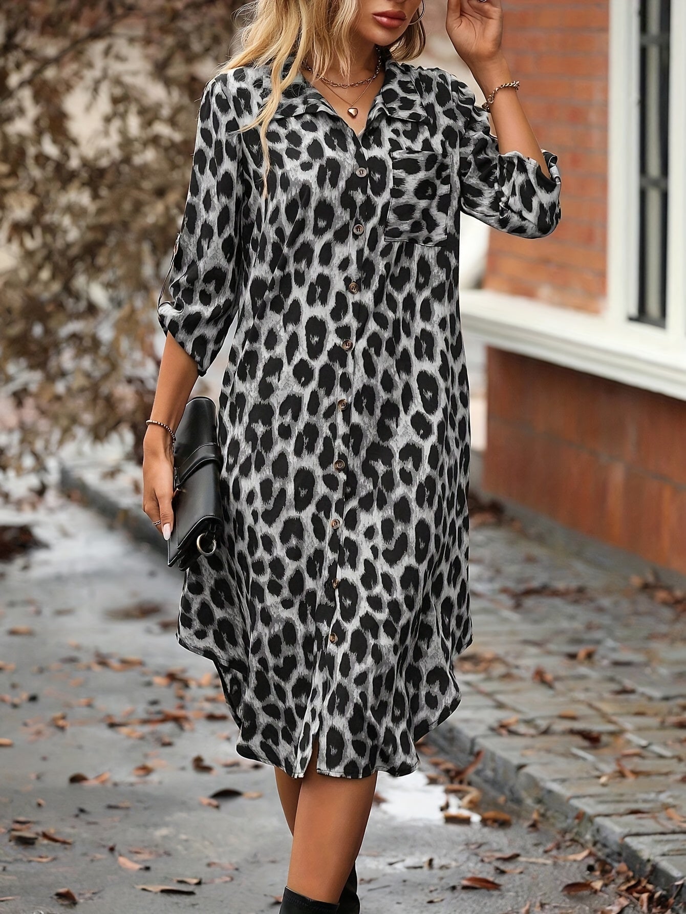 Robe chemise léopard femme mi-longue