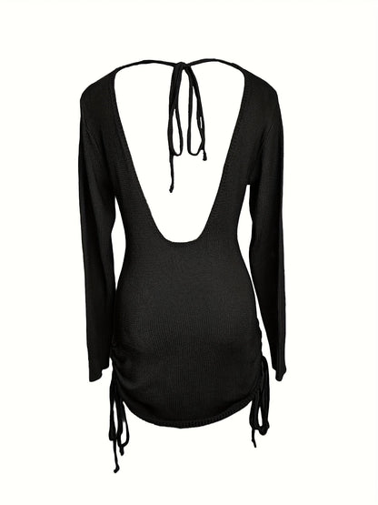 Robe pull côtelée femme à fronces
