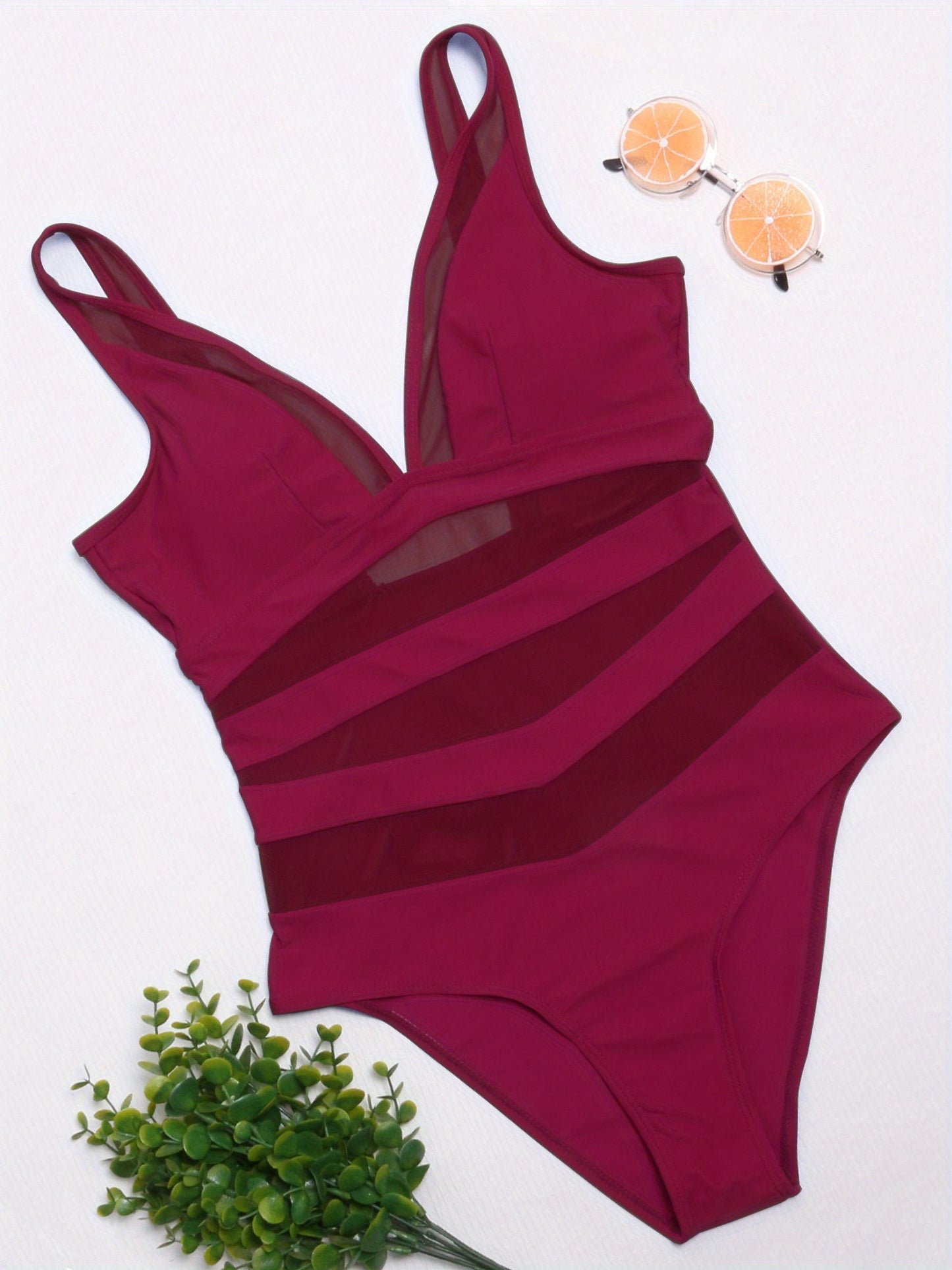 Maillot de bain 1 pièce sculptant femme – décolleté croisé & détails en tulle