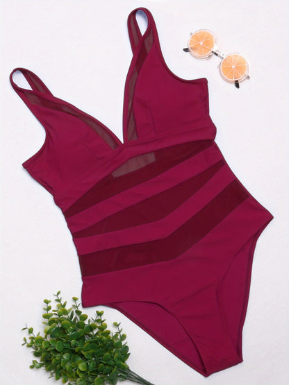 Maillot de bain 1 pièce sculptant femme – décolleté croisé & détails en tulle