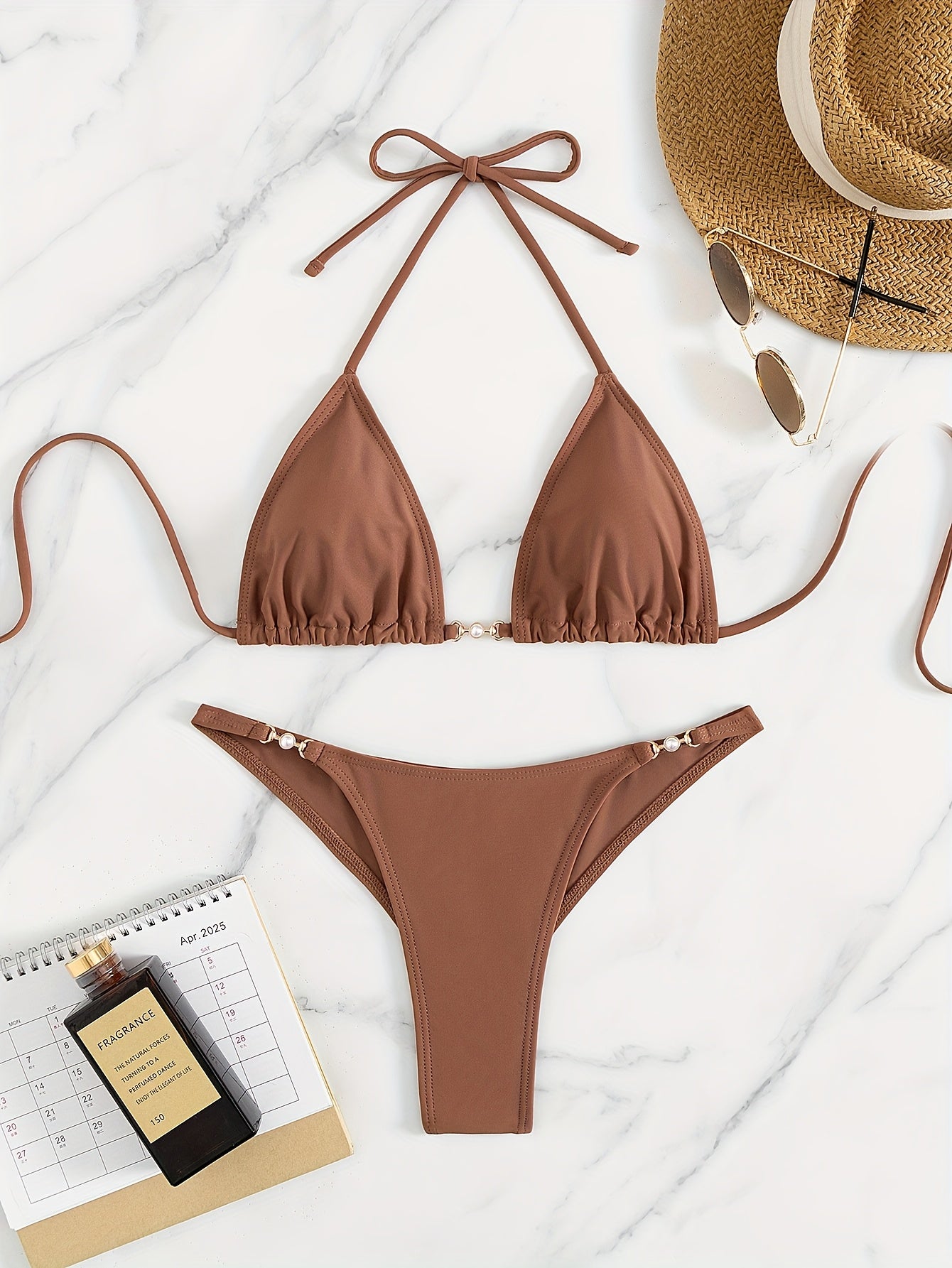 Maillot de bain 2 pièces femme triangle bijou doré