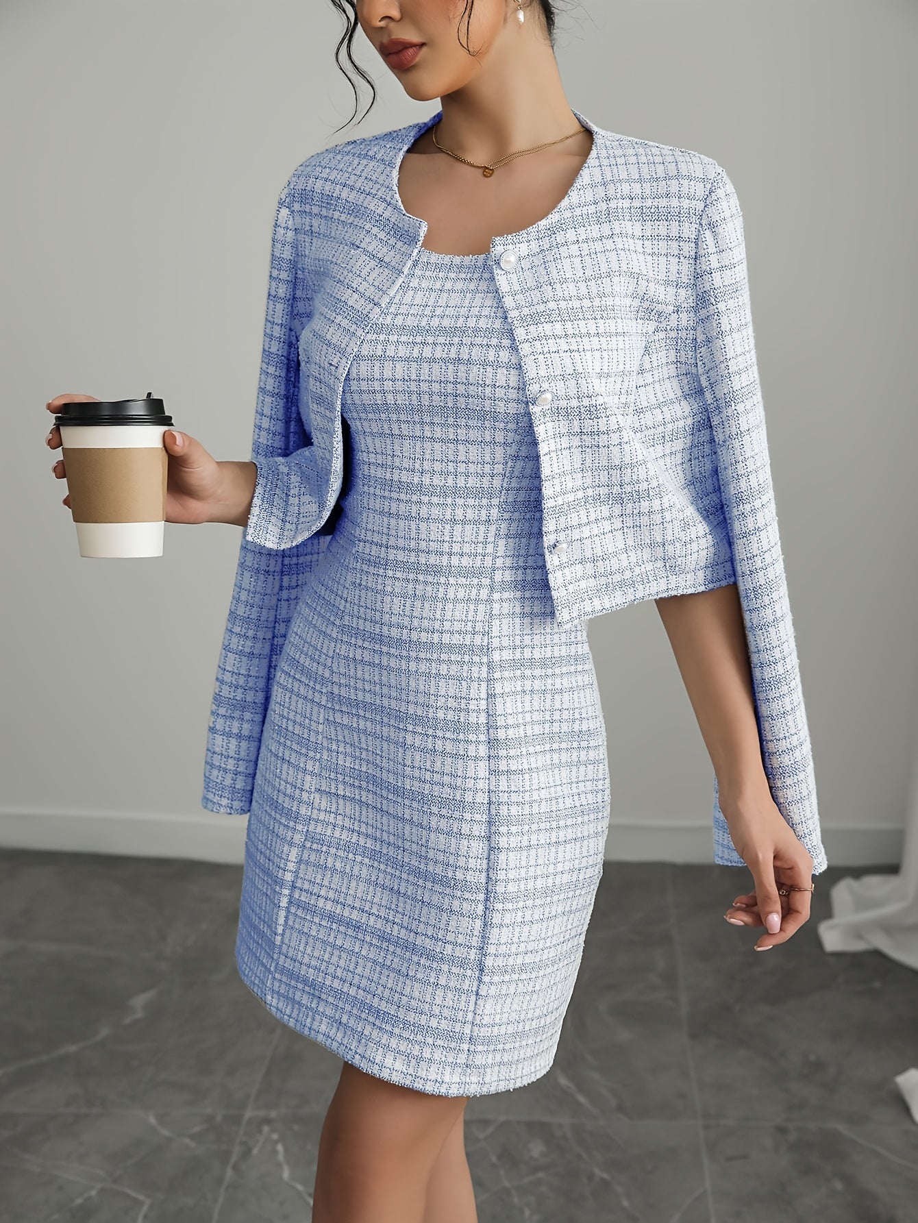 Robe blazer tweed femme avec veste assortie