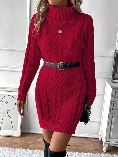 Robe pull hiver femme col roulé maille torsadée courte