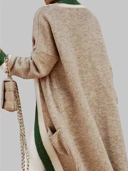 Gilet long chaud femme maille épaisse avec poches