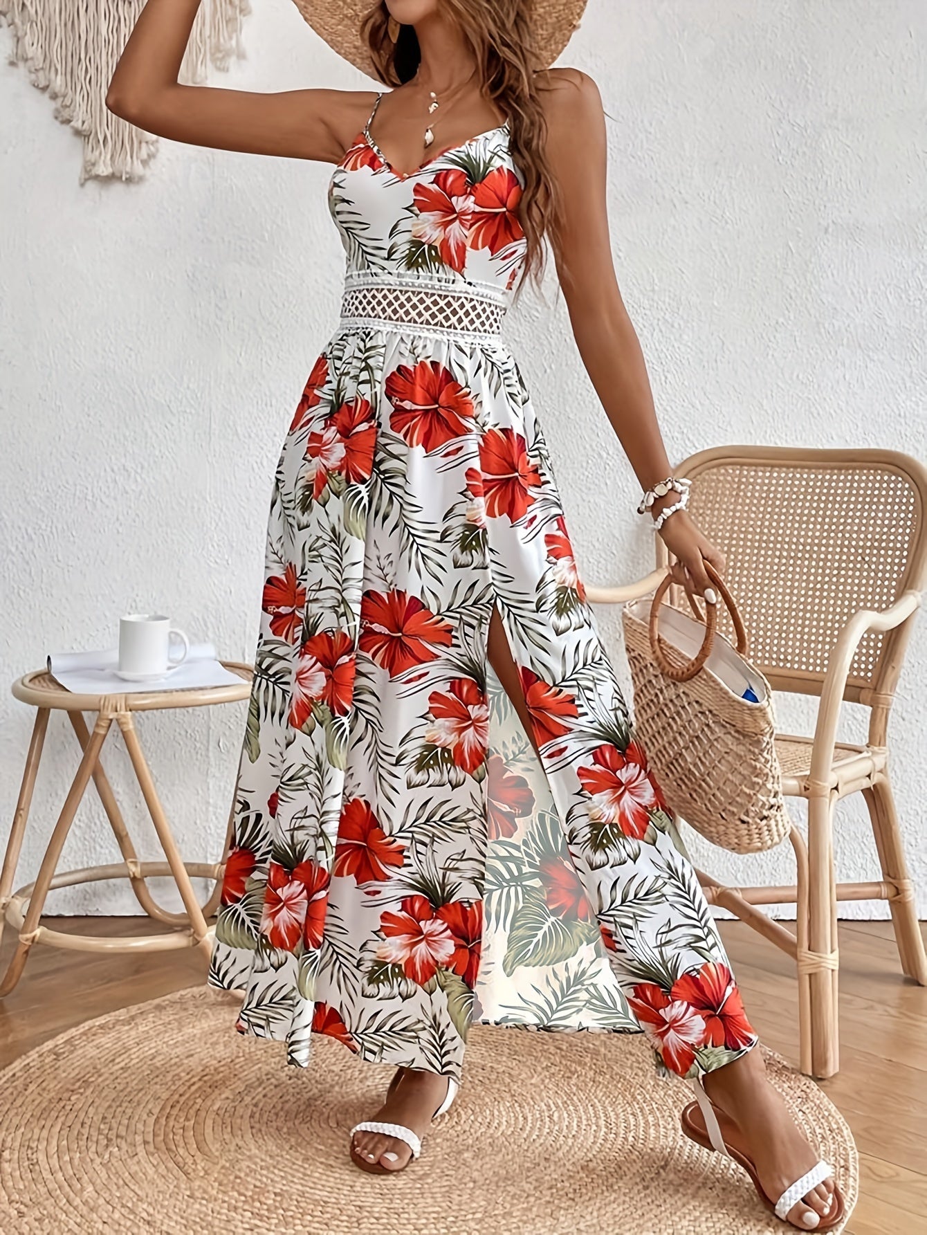 Robe longue imprimé tropical multicolore