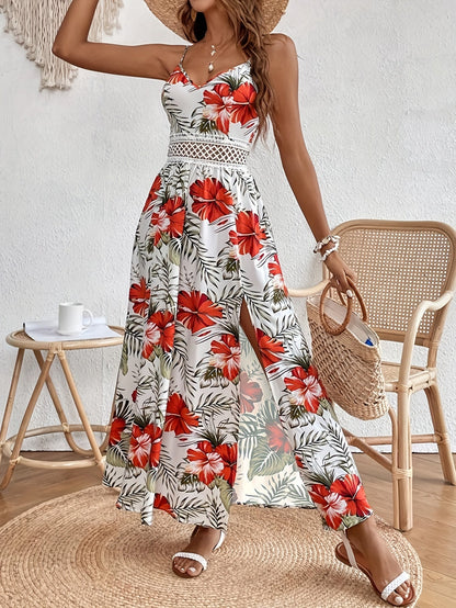 Robe longue imprimé tropical multicolore