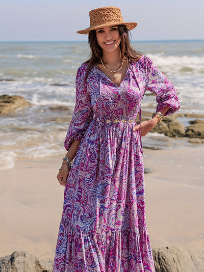 Robe bohème longue été femme à motifs paisley fluide