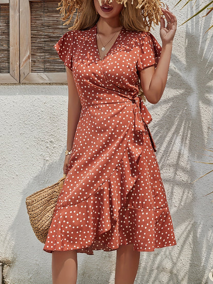 Robe portefeuille fluide à pois manches courtes femme