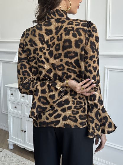 Blouse imprimé léopard femme col lavallière manches longues