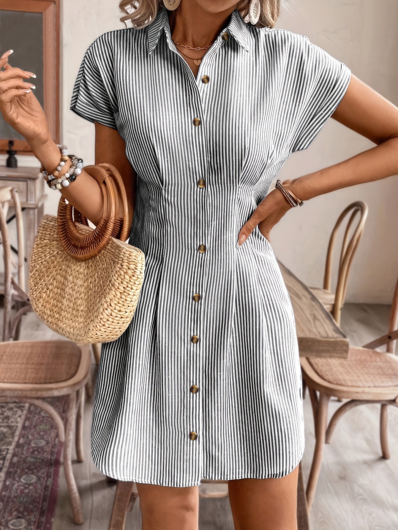 Robe chemise rayée ceinturée femme