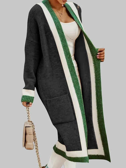 Gilet long chaud femme maille épaisse avec poches