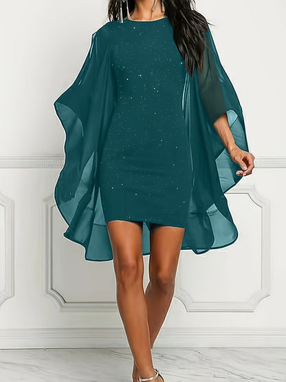 Robe de soirée cape scintillante femme