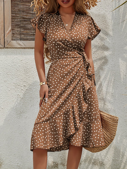 Robe portefeuille fluide à pois manches courtes femme