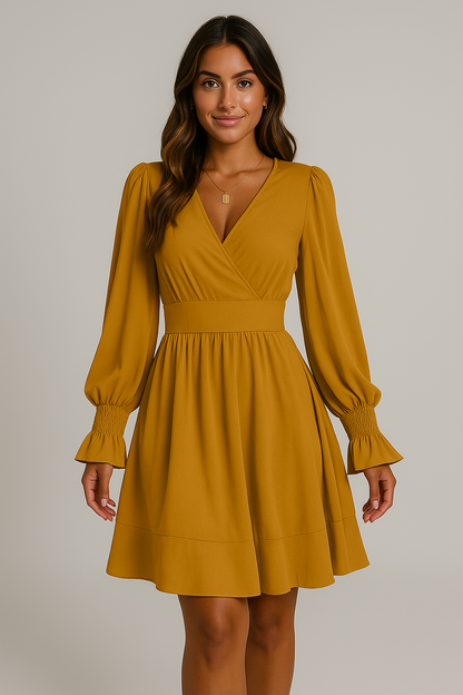 Robe portefeuille femme élégante manches longues fluide