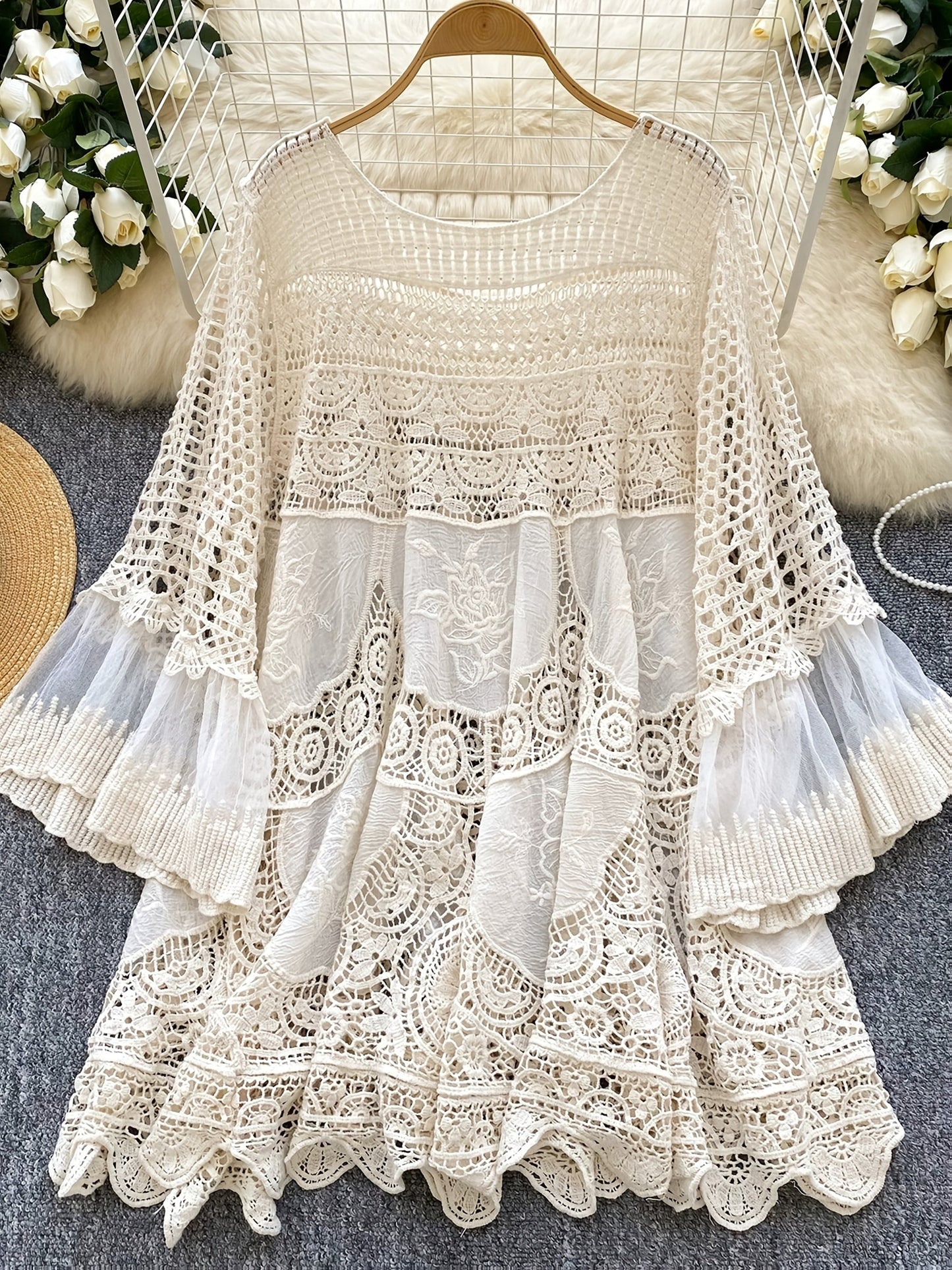 Robe bohème dentelle femme en crochet ajouré