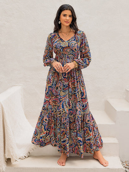 Robe bohème longue été femme à motifs paisley fluide