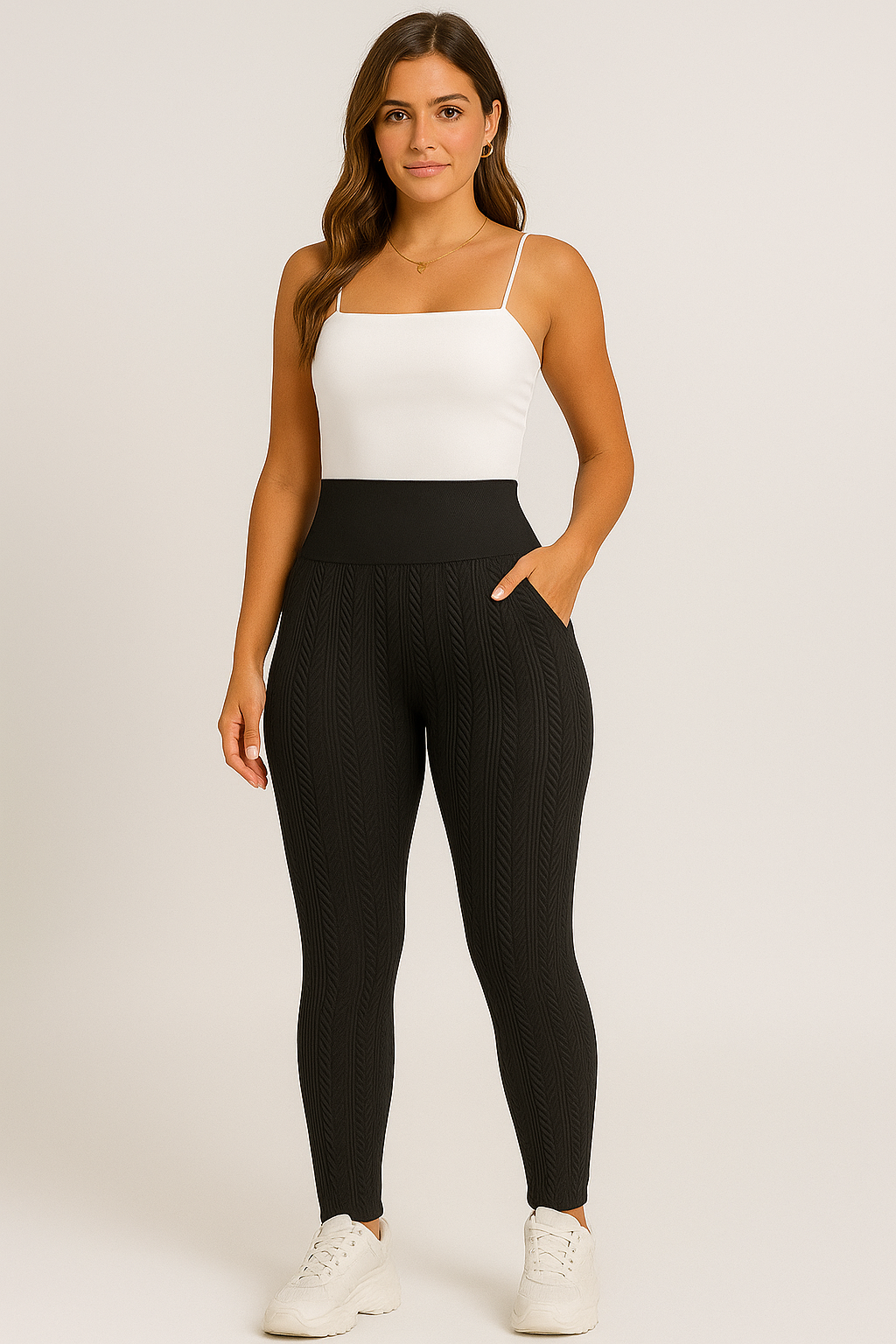 Legging polaire femme taille haute en maille torsadée
