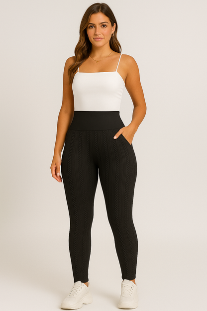 Legging polaire femme taille haute en maille torsadée
