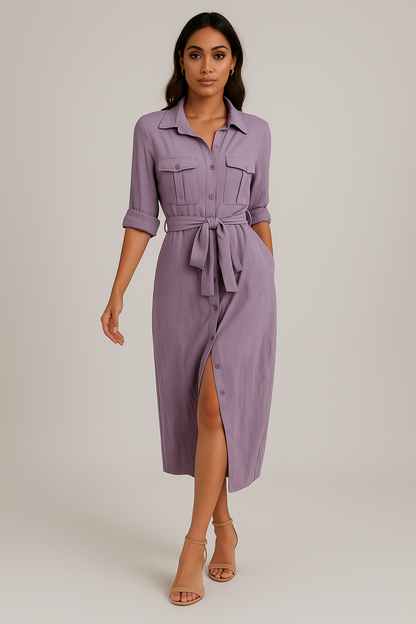Robe chemise mi-longue femme coton léger