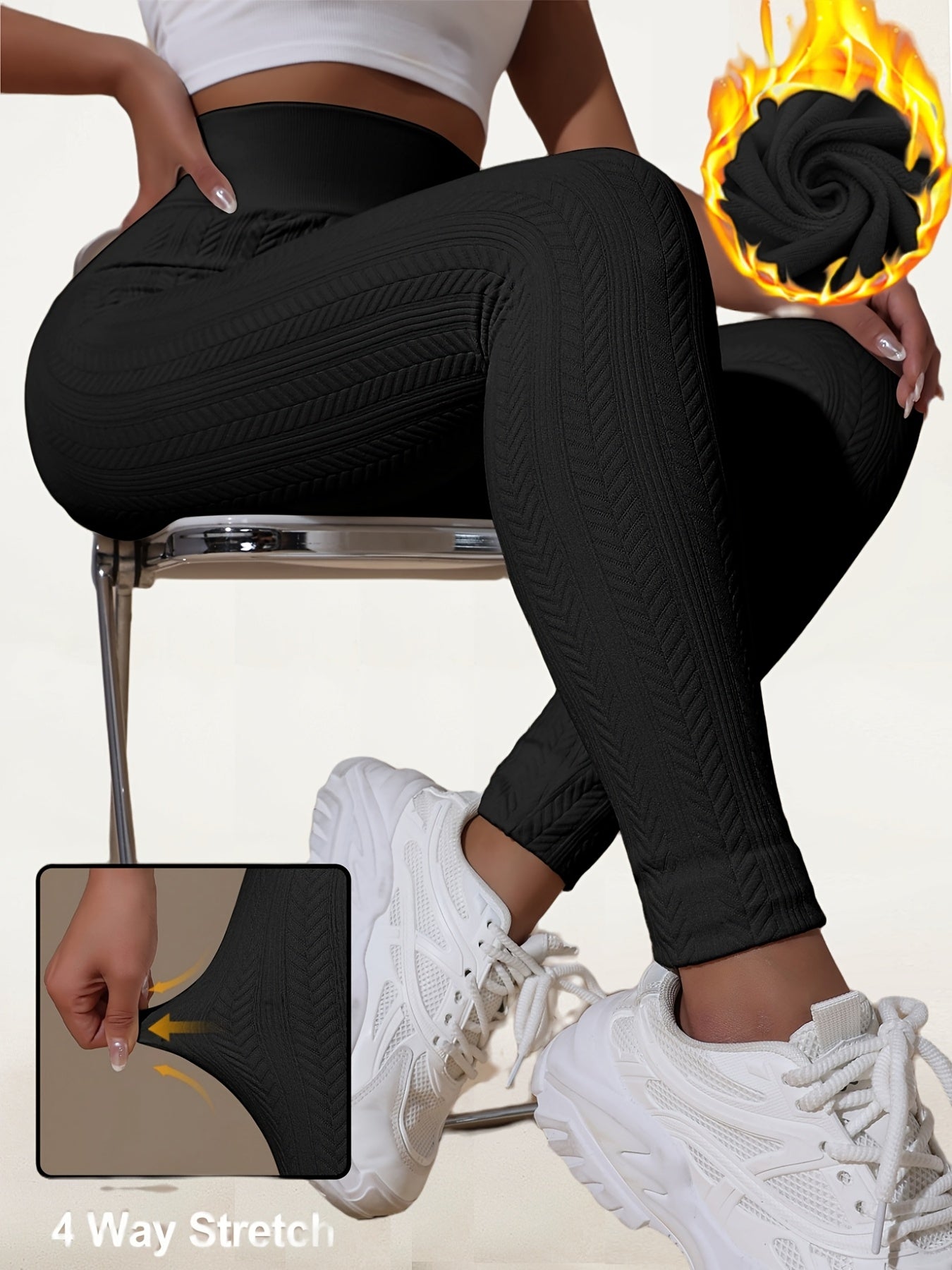 Legging polaire femme taille haute en maille torsadée