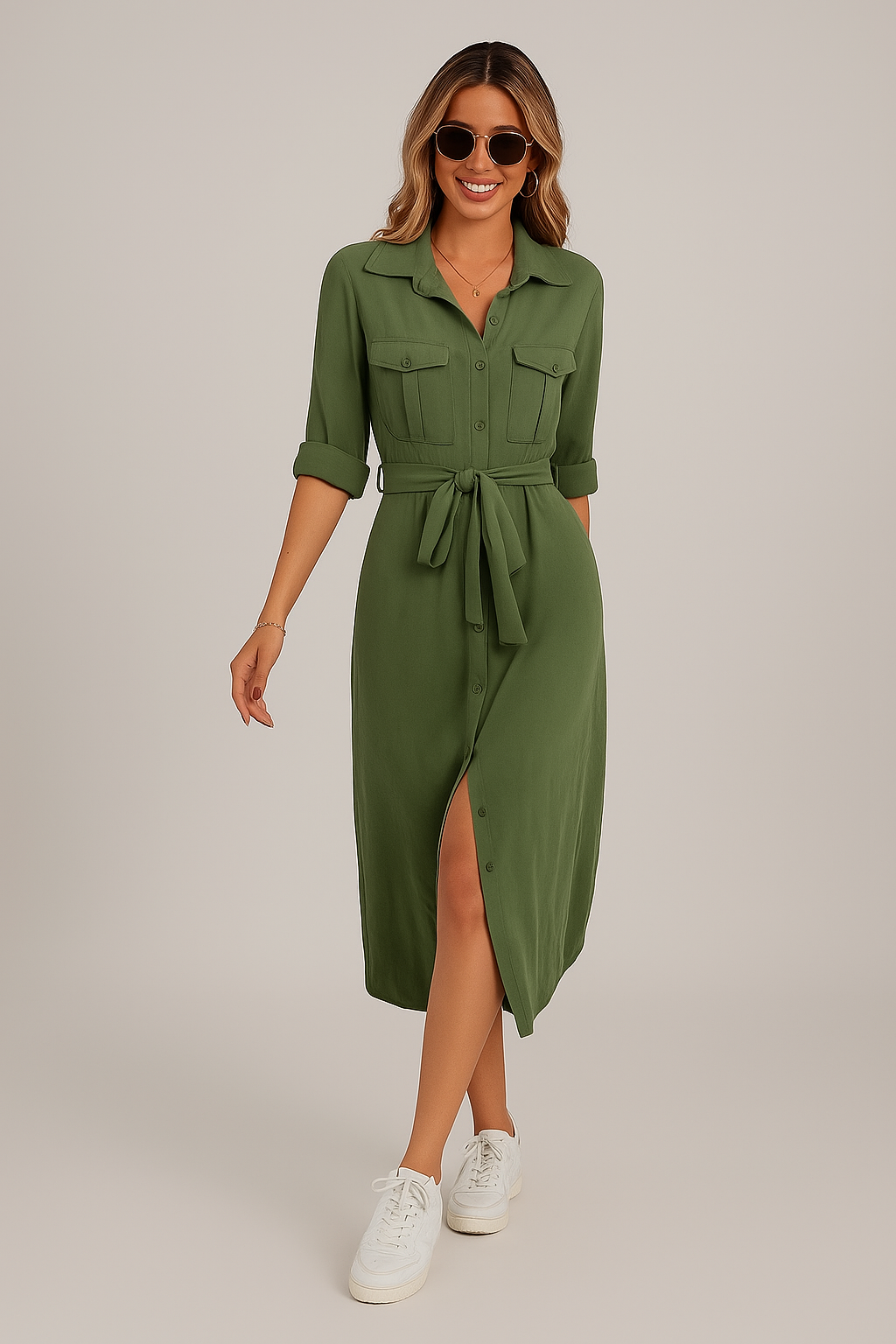 Robe chemise mi-longue femme coton léger