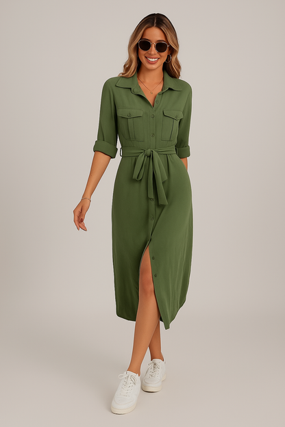 Robe chemise mi-longue femme coton léger