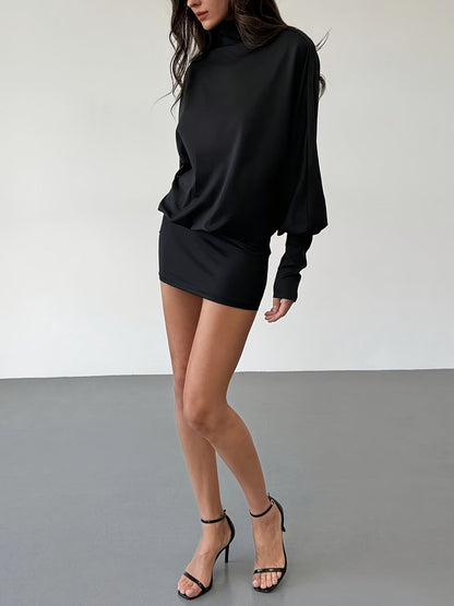 Mini robe dos nu femme manches longues