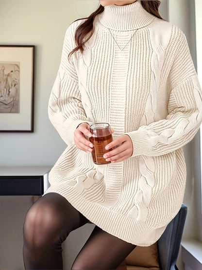 Robe d’hiver en grosse maille col roulé femme