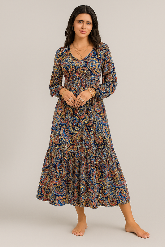 Robe bohème longue été femme à motifs paisley fluide
