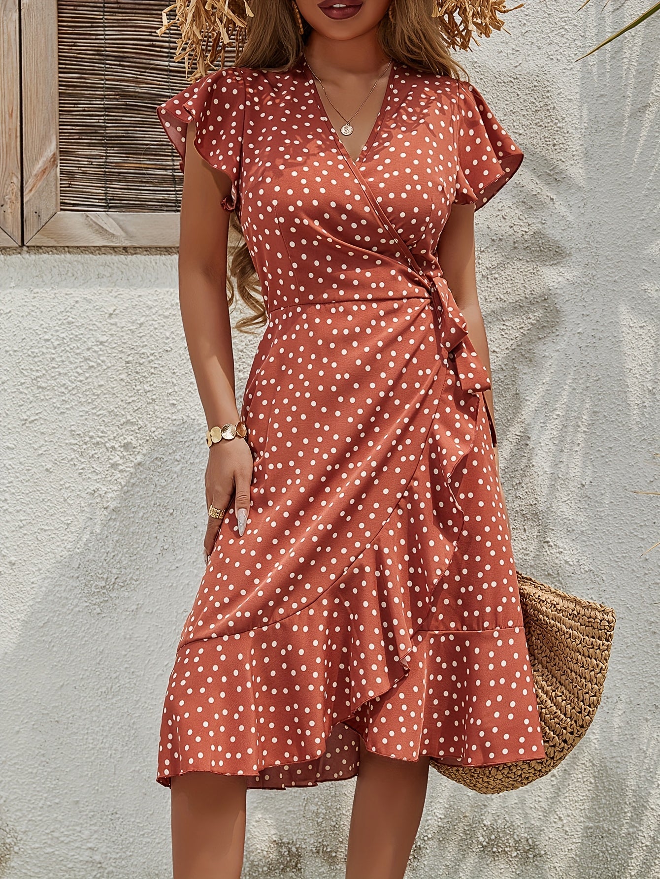 Robe portefeuille fluide à pois manches courtes femme