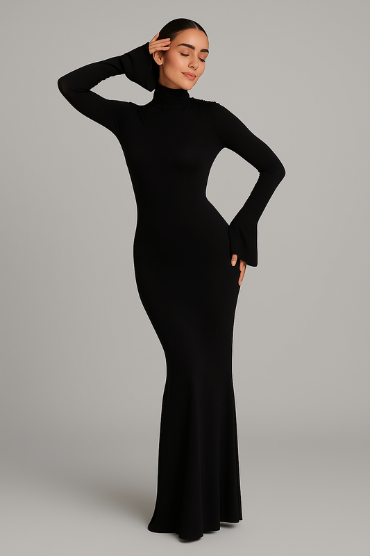 Robe longue moulante col montant femme