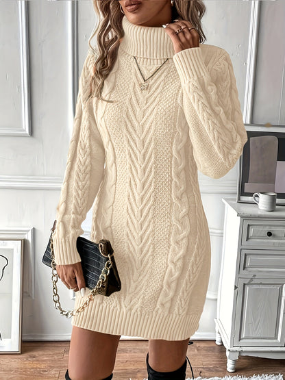 Robe pull hiver femme col roulé maille torsadée courte