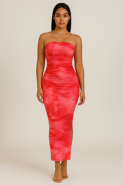 Robe midi bustier imprimé fluide femme