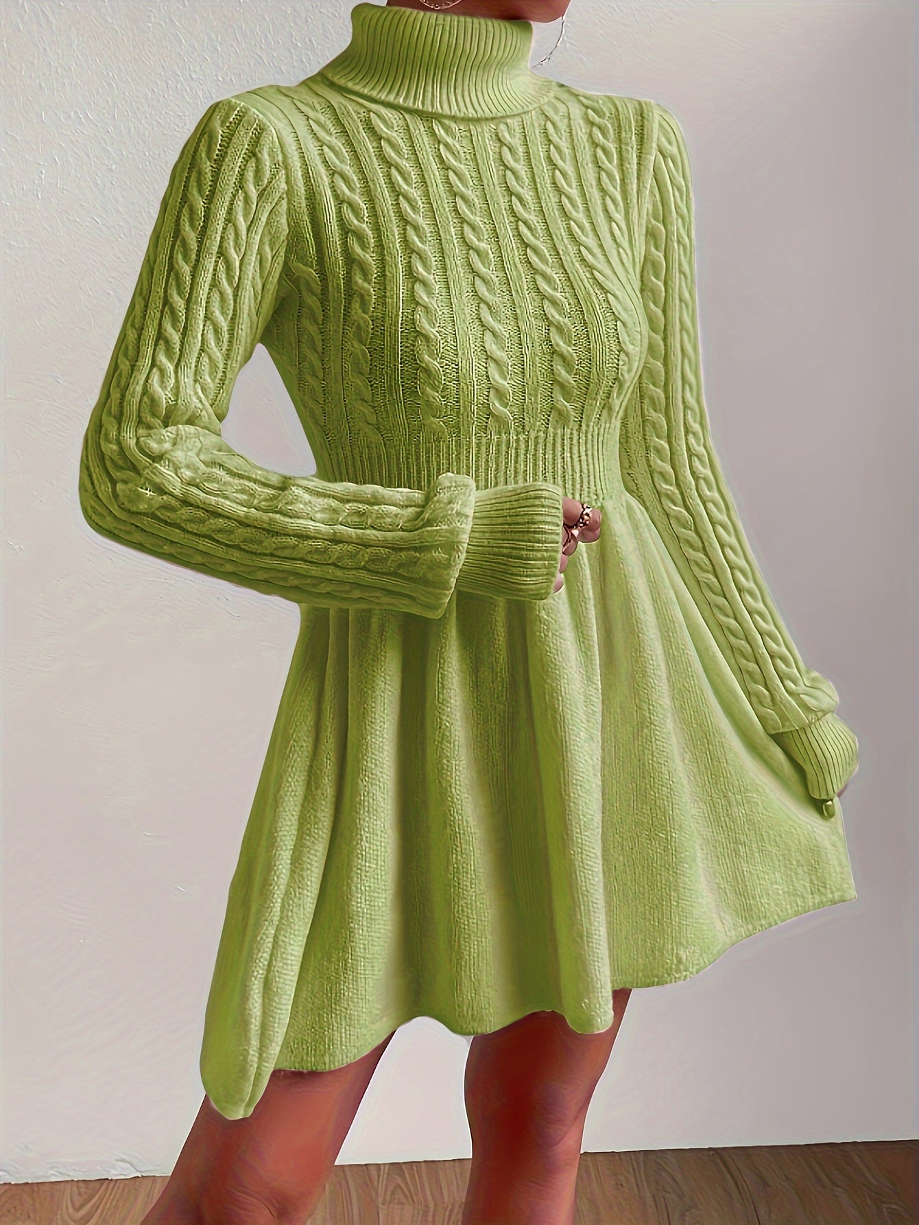 Robe pull hiver femme col roulé maille torsadée