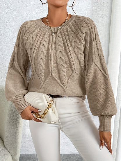 Pull chaud femme maille torsadée manches ballon hiver élégant